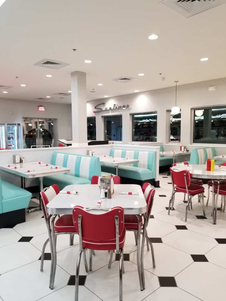indoor tables and booths in the sunliner retro diner
