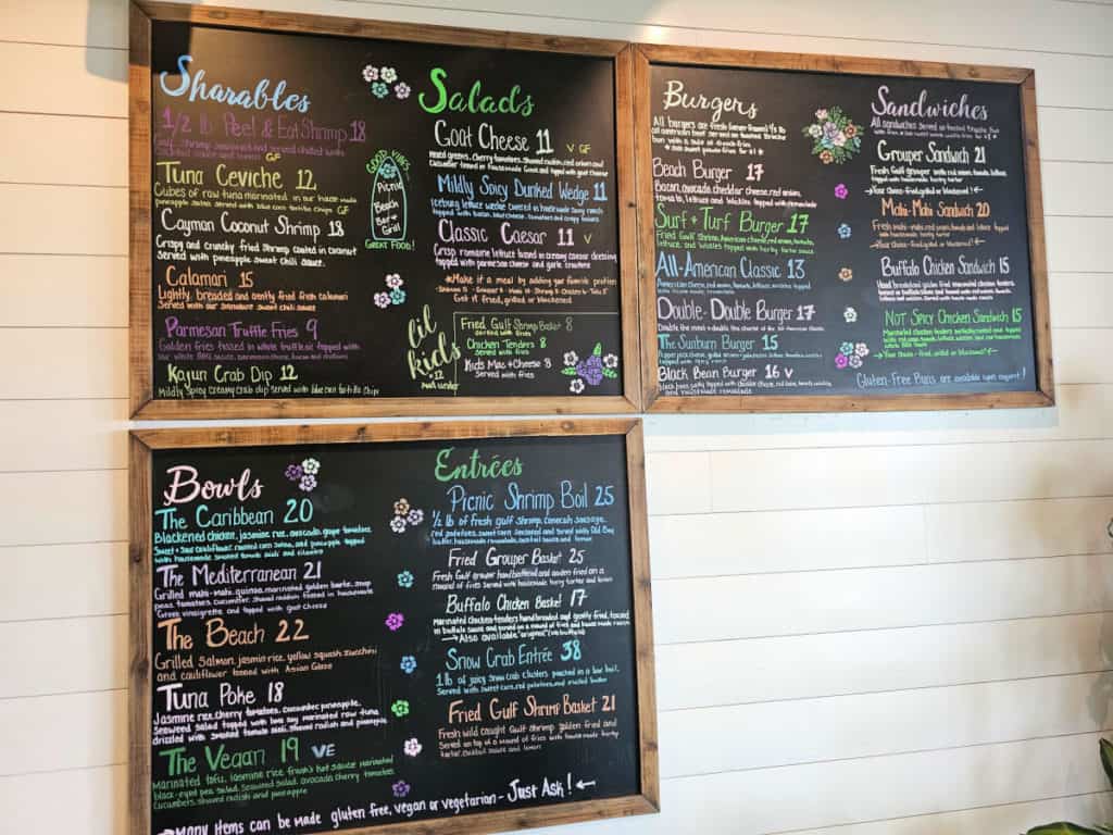 chalkboard menu at Picnic Beach 