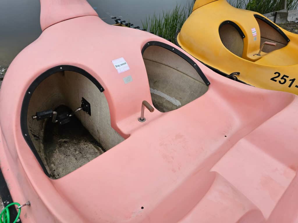 Looking into a pedal boat and the seat