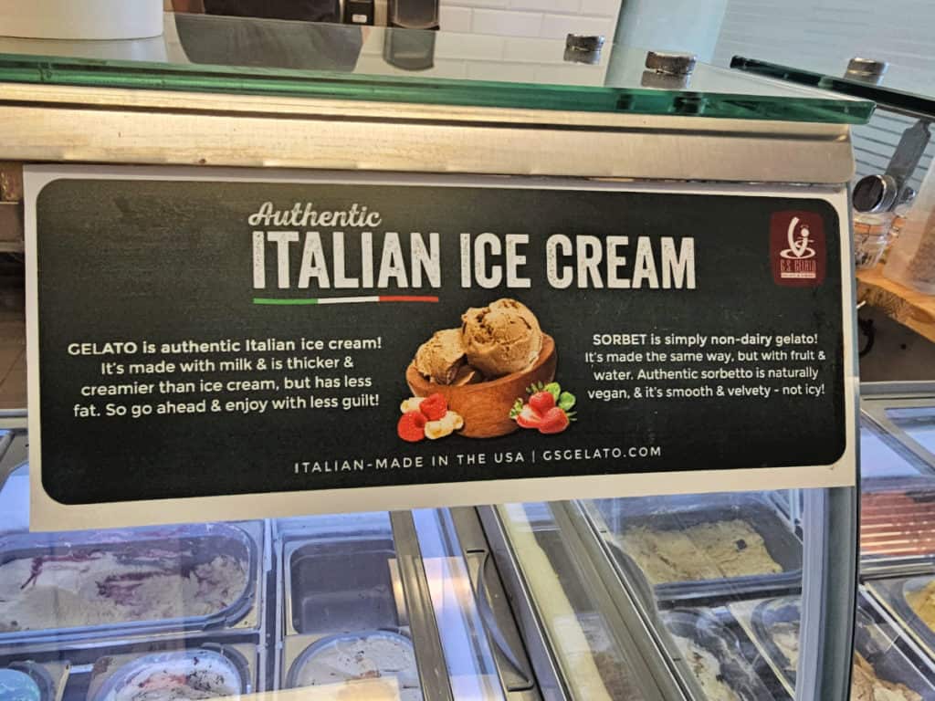 Authentic Italian Ice Cream sign with info on gelato