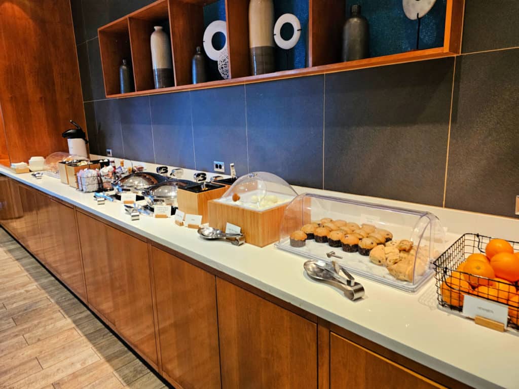 breakfast buffet bar at the Springhill Suites at the Wharf