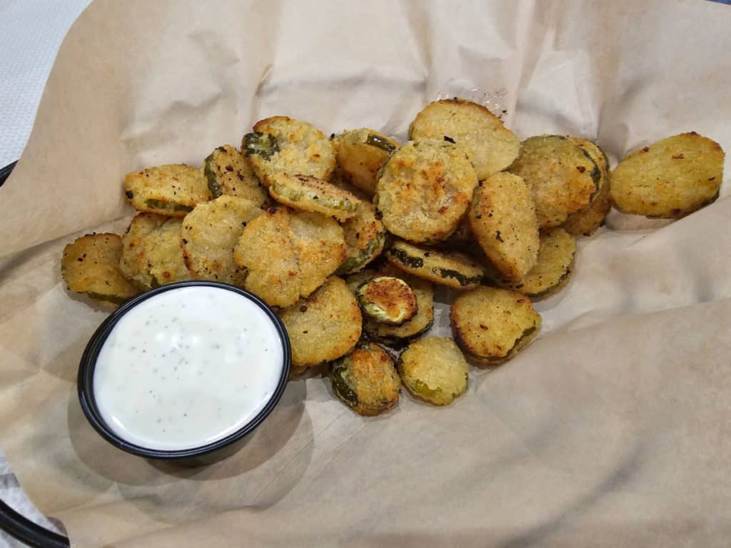 Crispy Pickle Chips with Buttermilk Ranch Dressing at Island Wing Company
