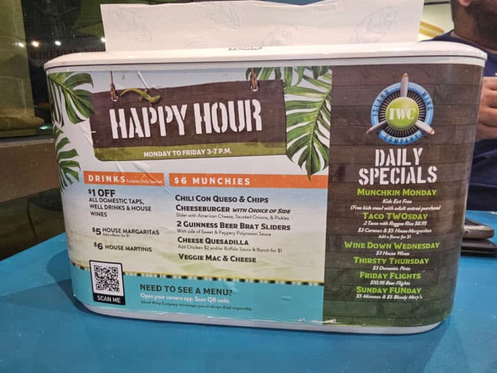 Happy Hour menu showing daily specials