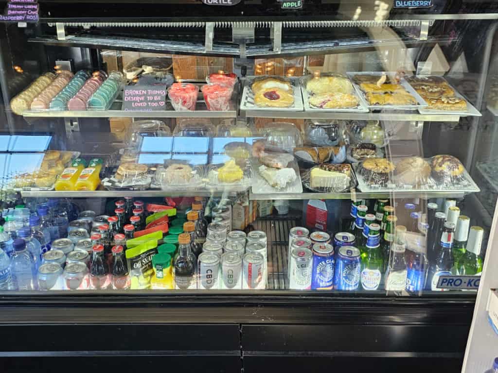 pastry case with pastries and drinks at Happy Pappy's