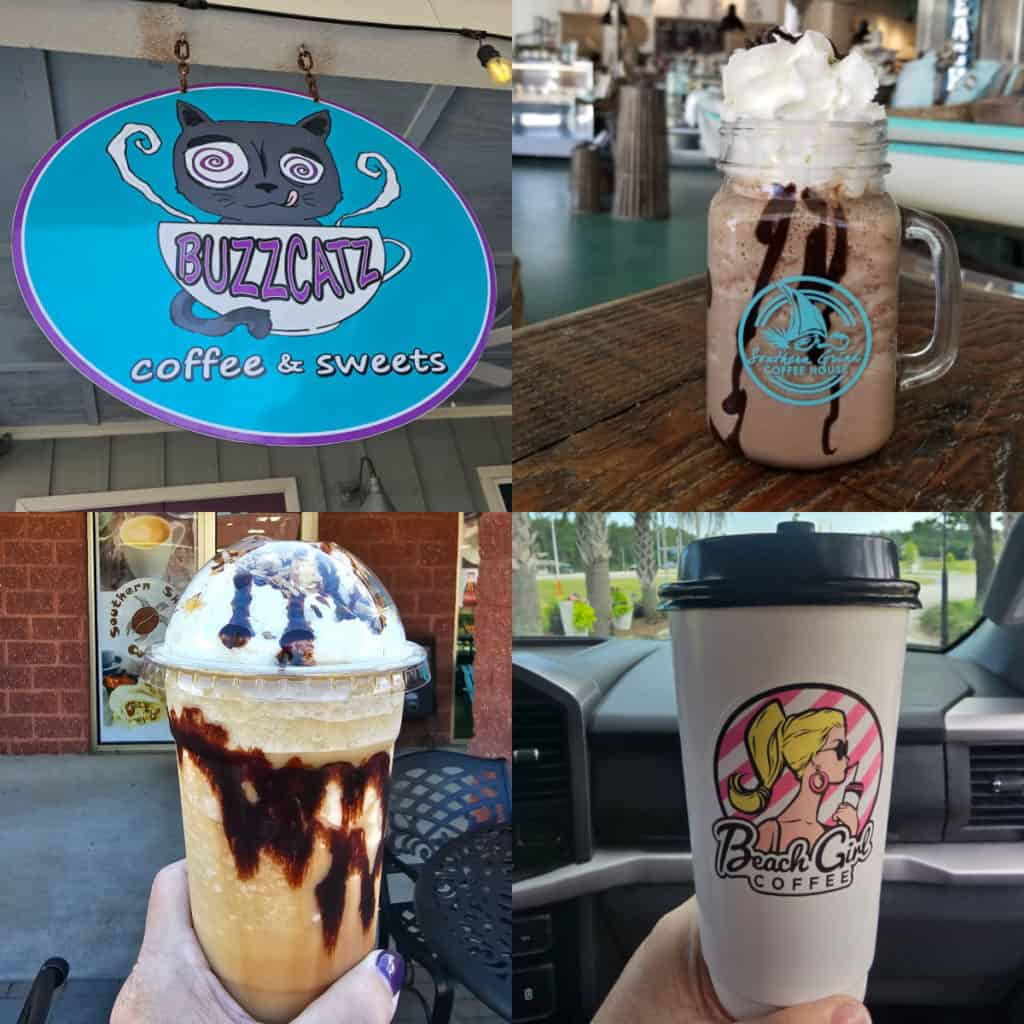 Collage of Best coffee shops in Gulf Shores and Orange Beach, Alabama