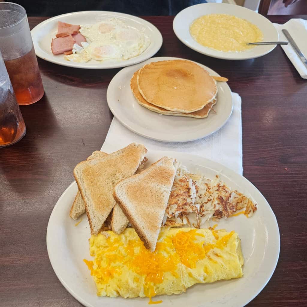 Breakfast plates with toast at Gulf Shores Diner