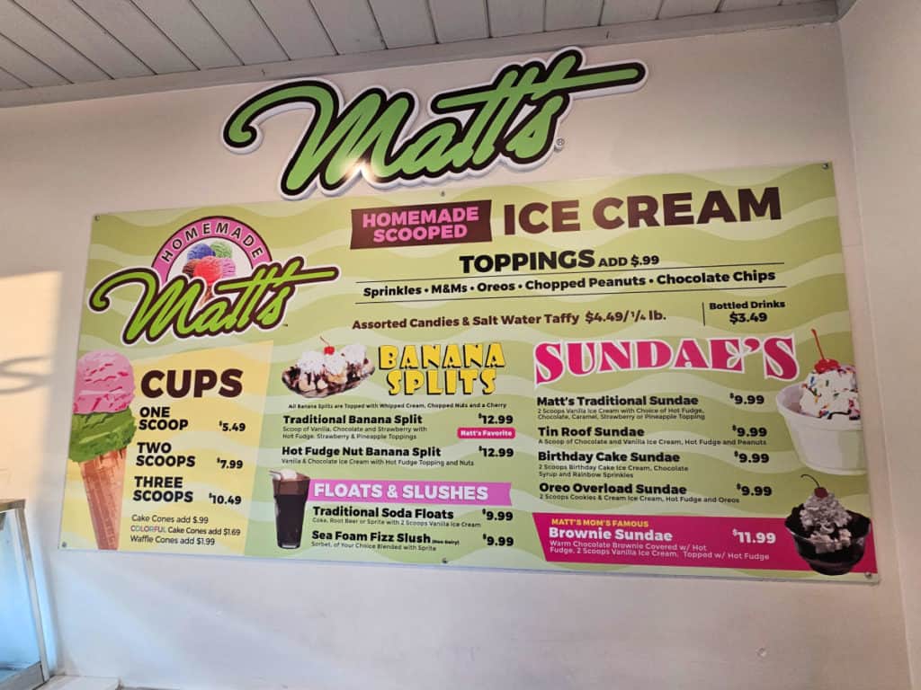 Matt's Homemade Ice Cream Menu 