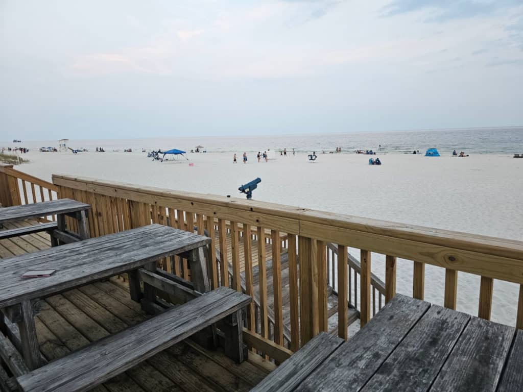 View of the Gulf Shores Beach from the deck of the Pink Pony Pub