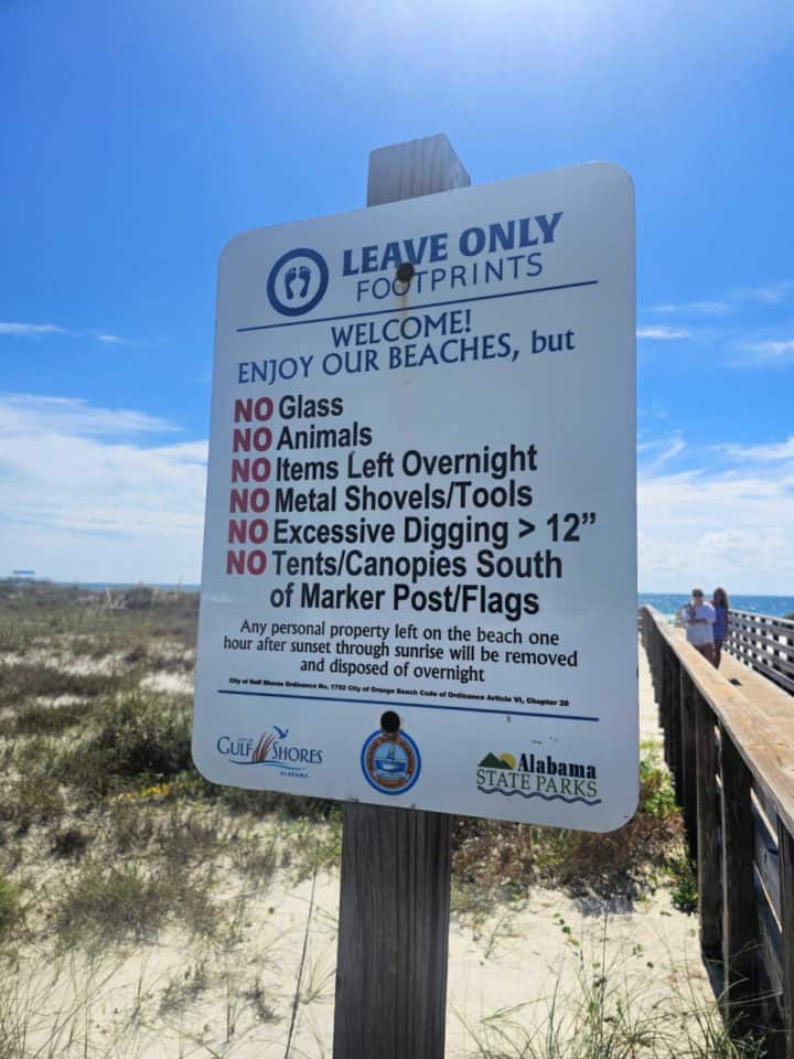 beach rules for leave only footsteps, alabama beaches