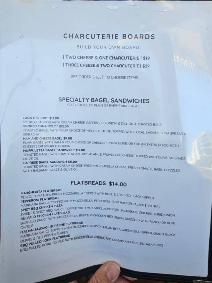 Lauria's menu with charcuterie options and flatbreads