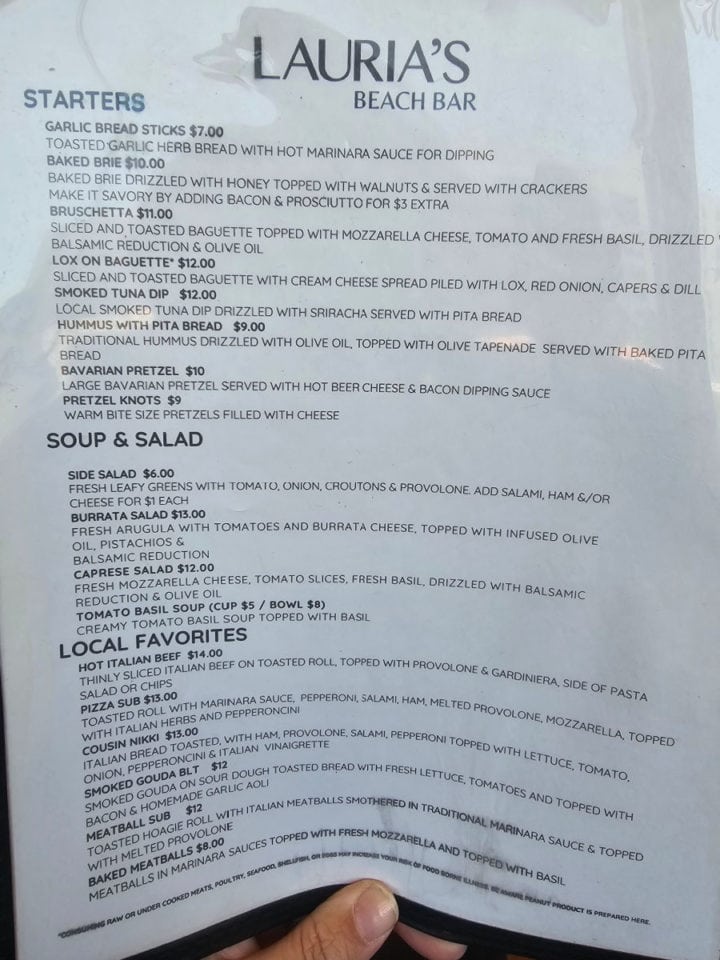 Lauria's lunch and dinner menu