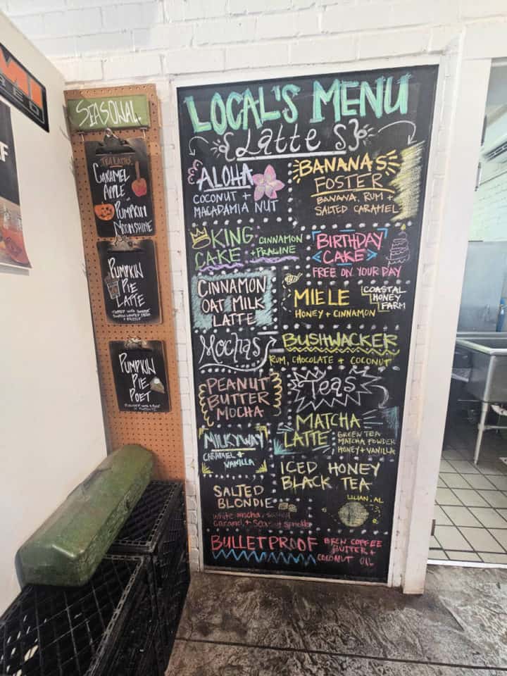 Local menu with coffee drinks written on a blackboard