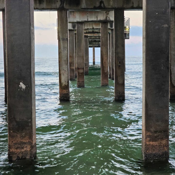 Looking under a pier at the Gulf Coast