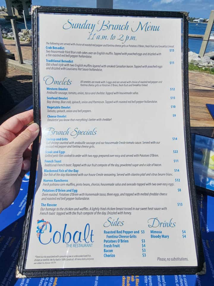 Sunday Brunch menu with Cobalt the Restaurant logo at the bottom