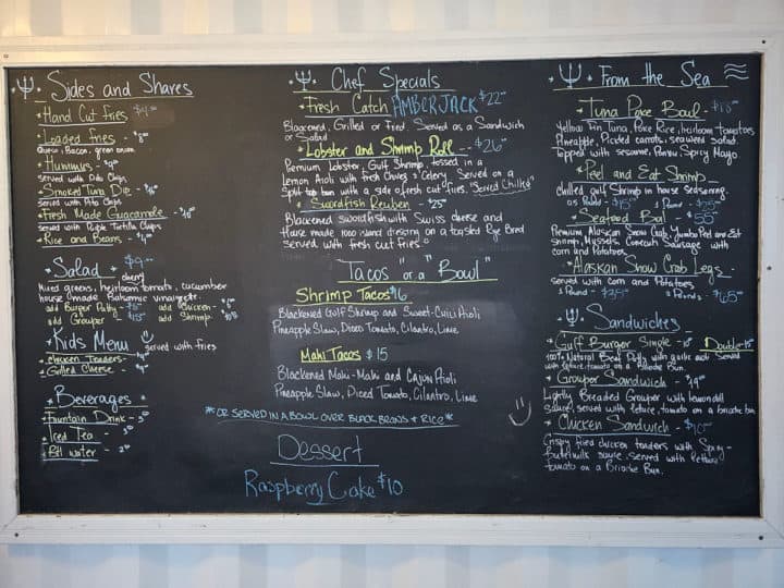 The Gulf menu on chalkboard with daily specials