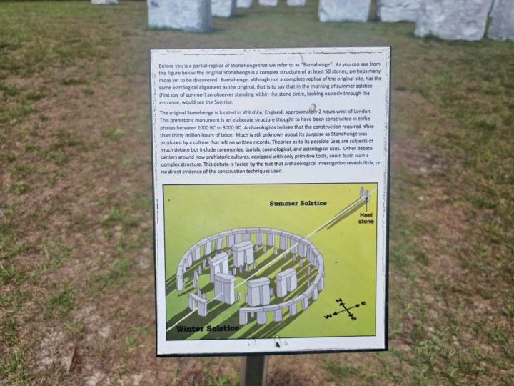 Bamahenge versus Stonehenge information on a sign