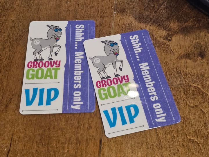 Groovy Goat VIP Cards on a table