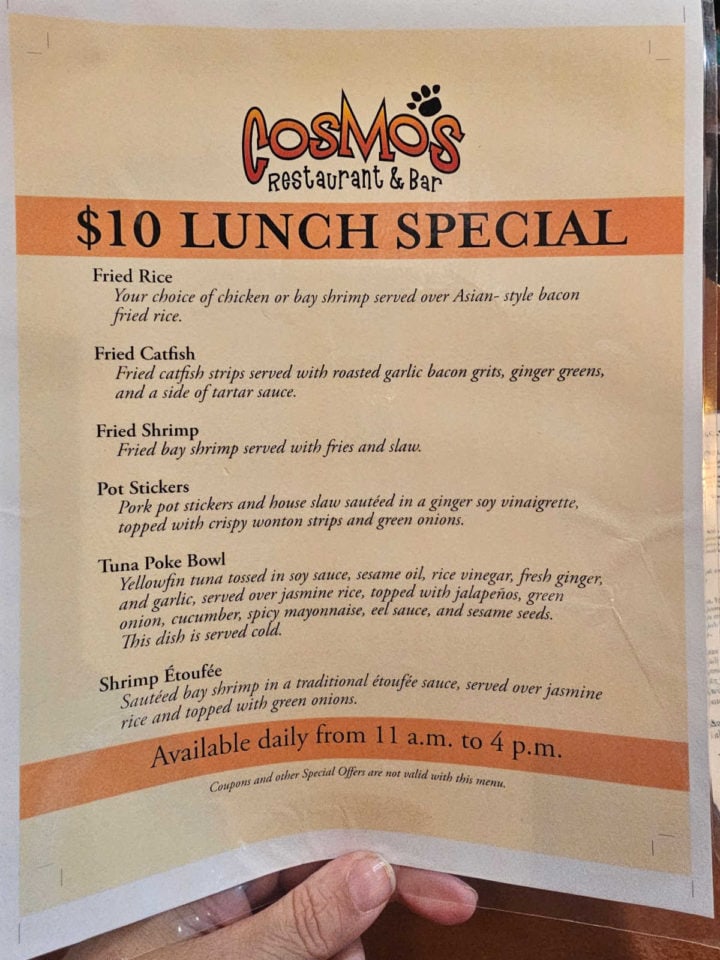 Cosmos Lunch Menu with $10 specials