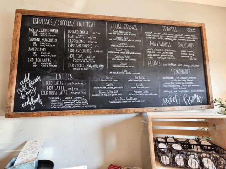 Sweet home Coffee menu chalkboard