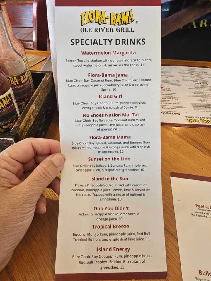 Flora-Bama Ole River Grill Specialty Drinks Menu
