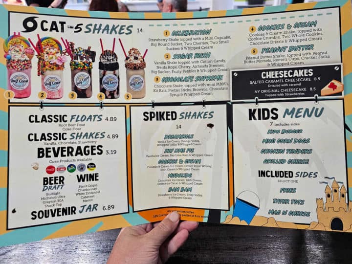 Cat-5 Shakes and drink menu