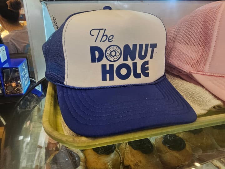 The Donut Hole printed on a blue trucker hat