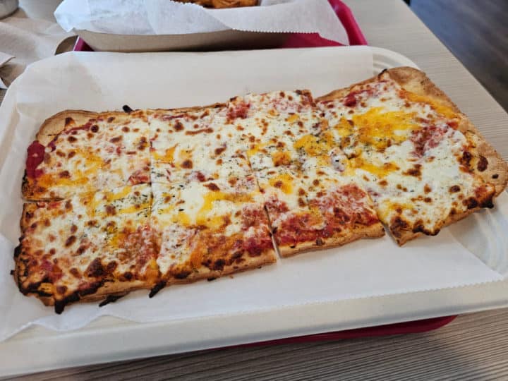 cheese flatbread on a serving dish