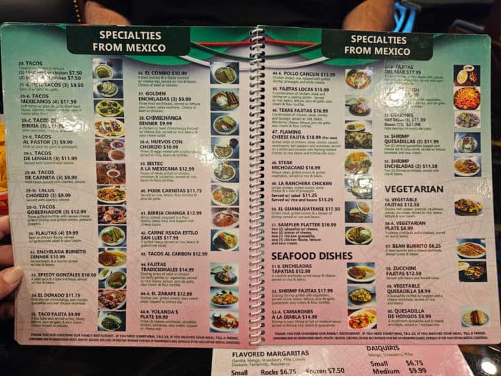Agave menu with vegetarian options and hot items