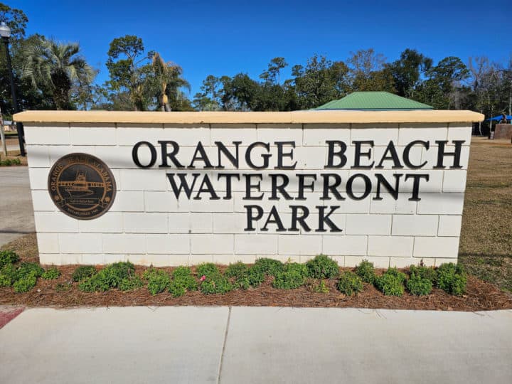Orange Beach Waterfront Park entrance sign