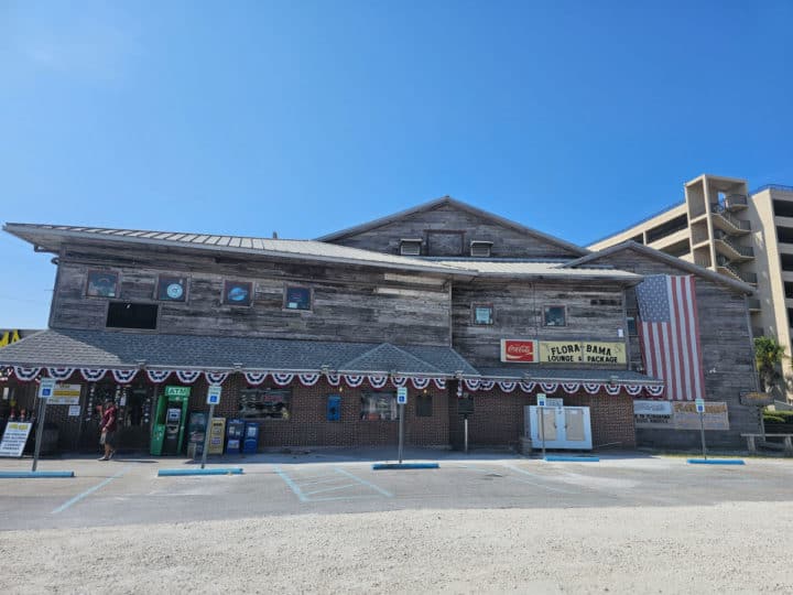 Wooden exterior of Flora Bama Lounge and Package 