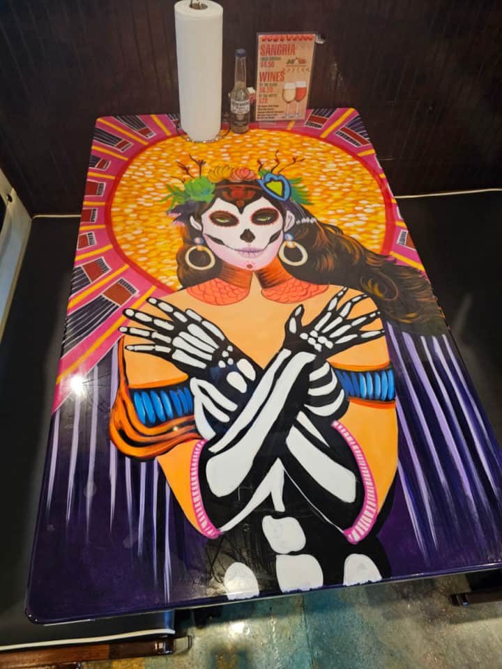 Painted table with day of the dead female