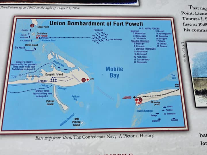 Map of union bombardment in Mobile Bay