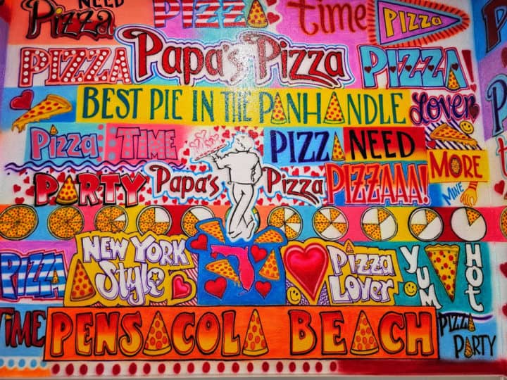 bright graffiti art with Paul's Pizza, Pensacola Beach, and best pie in the panhandle