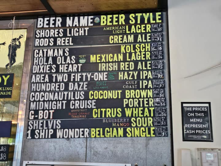 Beer name and beer style menu on chalkboard