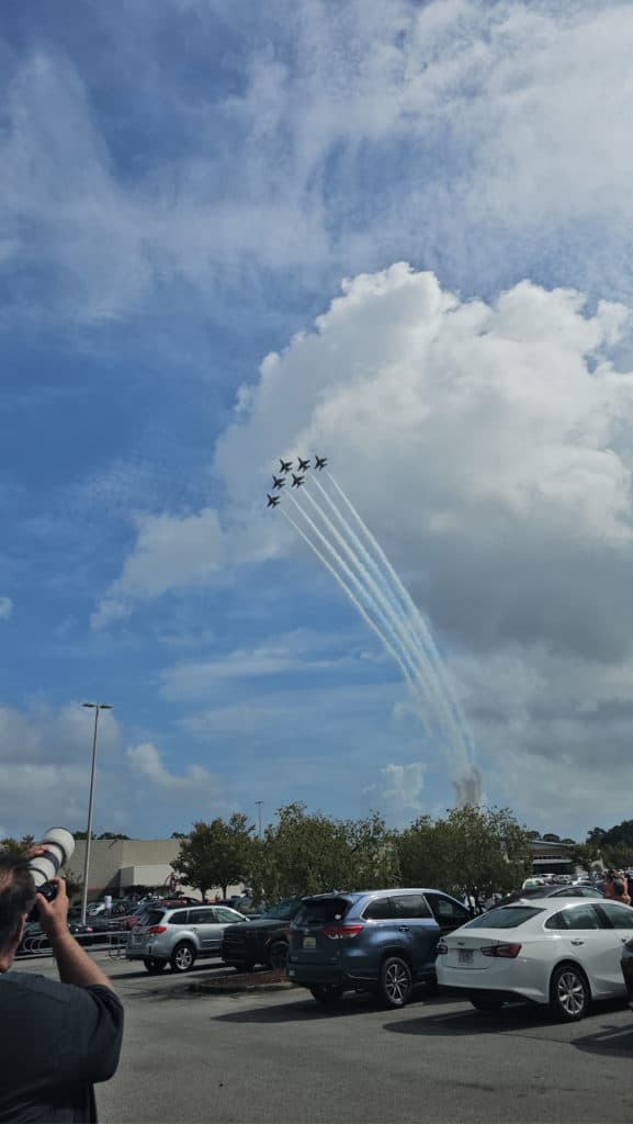 Blue Angels flying over parking lot of Target Pensacola