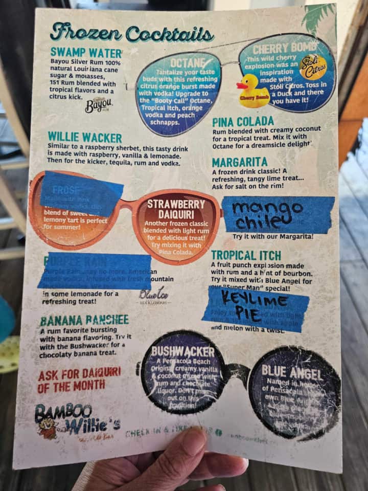 frozen drink menu with sunglasses on it