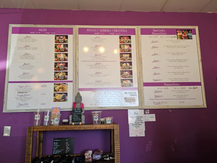 Soul Bowls menu on a purple wall