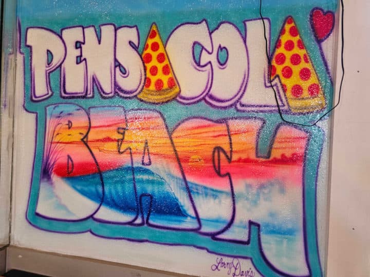 Pensacola Beach graffiti art with pizza 