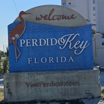 Welcome Perdido Key Florida sign with blue heron