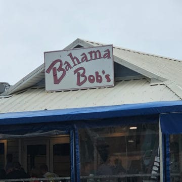 Bahama Bobs sign over outdoor seating