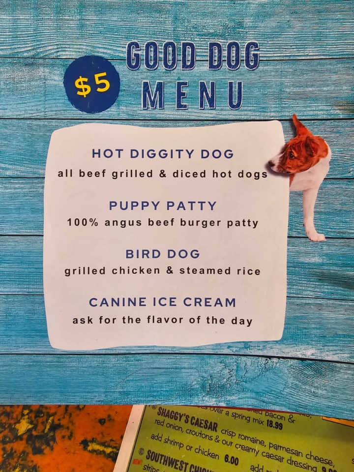 Good dog menu with menu items and a dog 