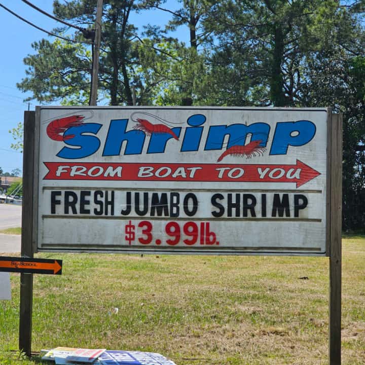 Shrimp from boat to you sign