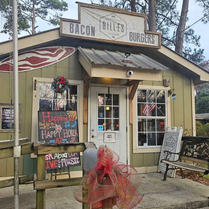 Bill E's Bacon burgers over the entrance door