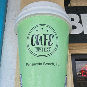 Caffe Bistro Logo on a large coffee cup sign