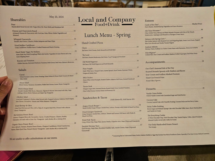 Local and Company lunch menu spring