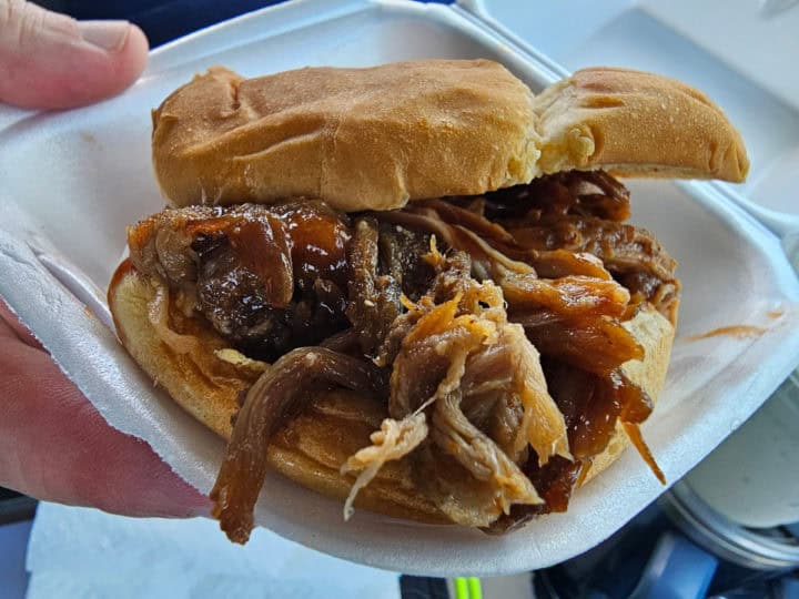 Pulled pork sandwich in a to go container