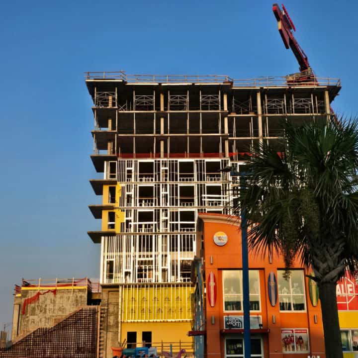 Hotel construction with a large crane 