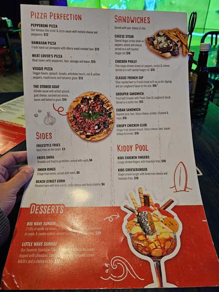 pizza, sandwiches, and dessert menu at Longboards Restaurant 