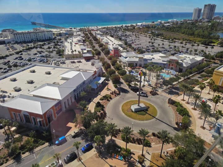 View looking out over Pier Park and the Gulf of Mexico