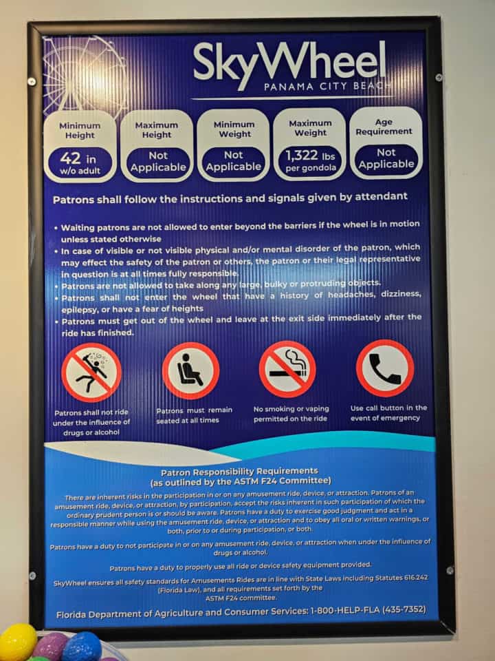 SkyWheel rules and regulations poster